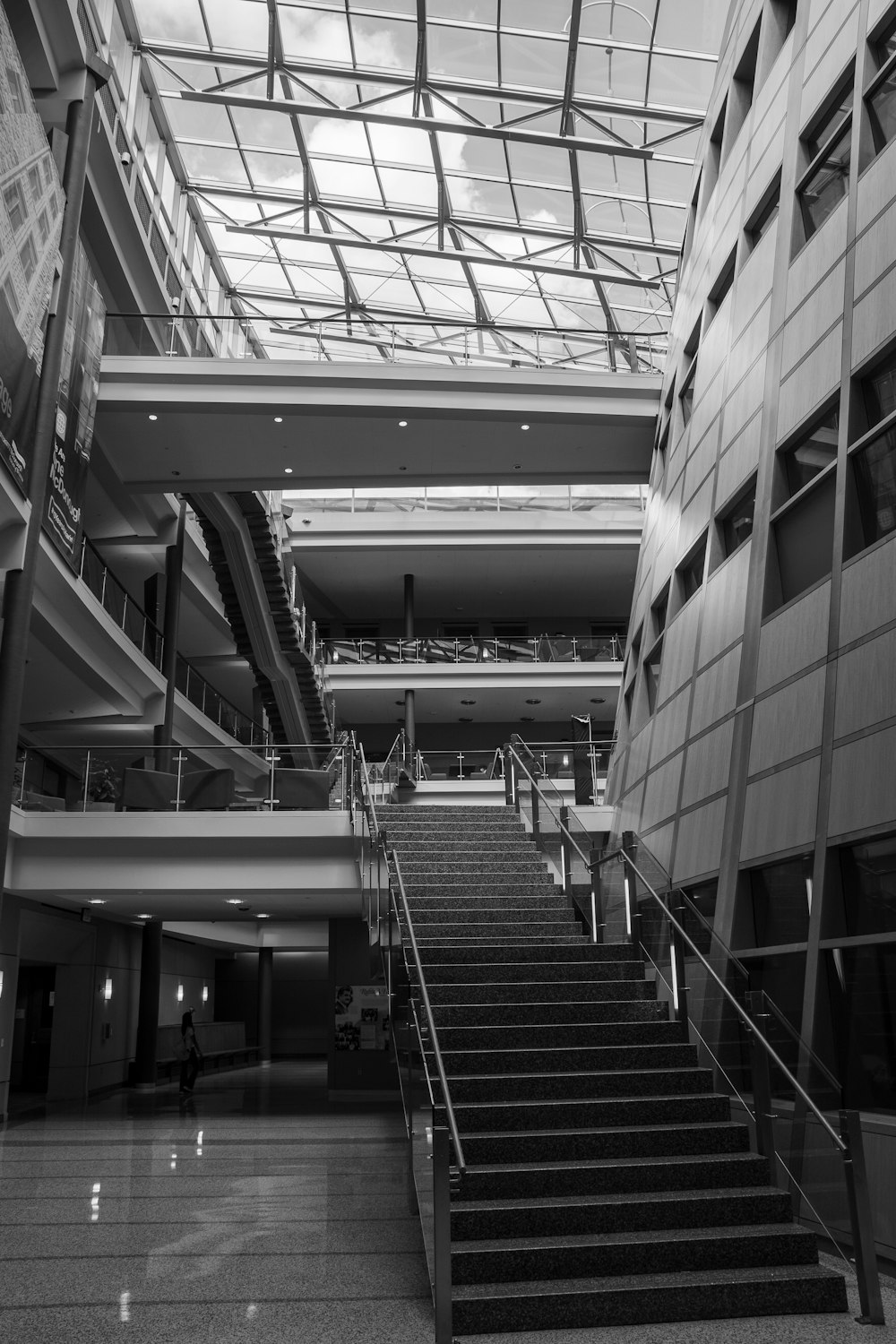 a person walking up a flight of stairs