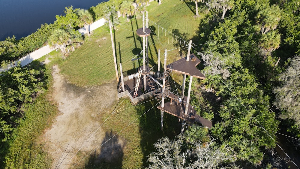 a wooden bridge over a river