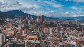 a city with mountains in the background