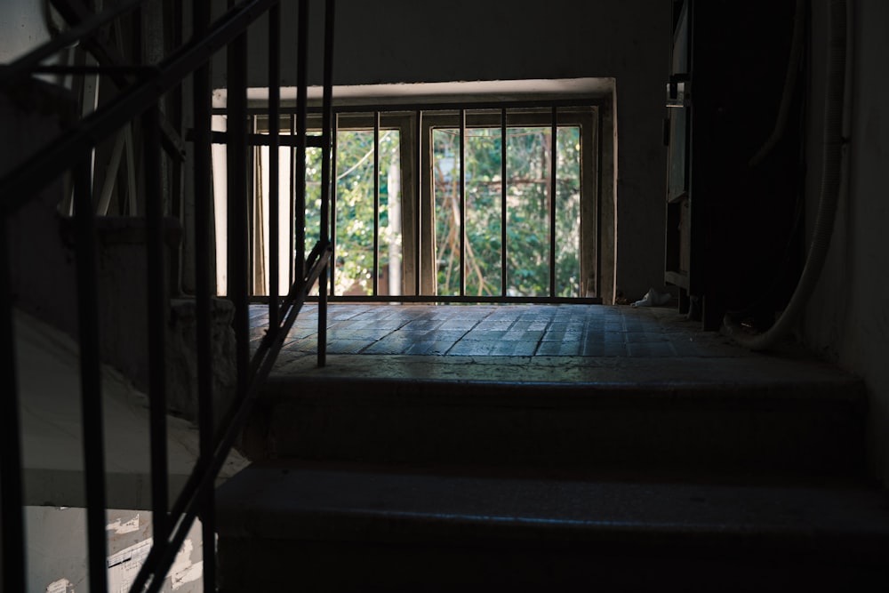 a staircase leading to a window