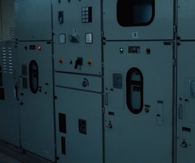 a row of white lockers