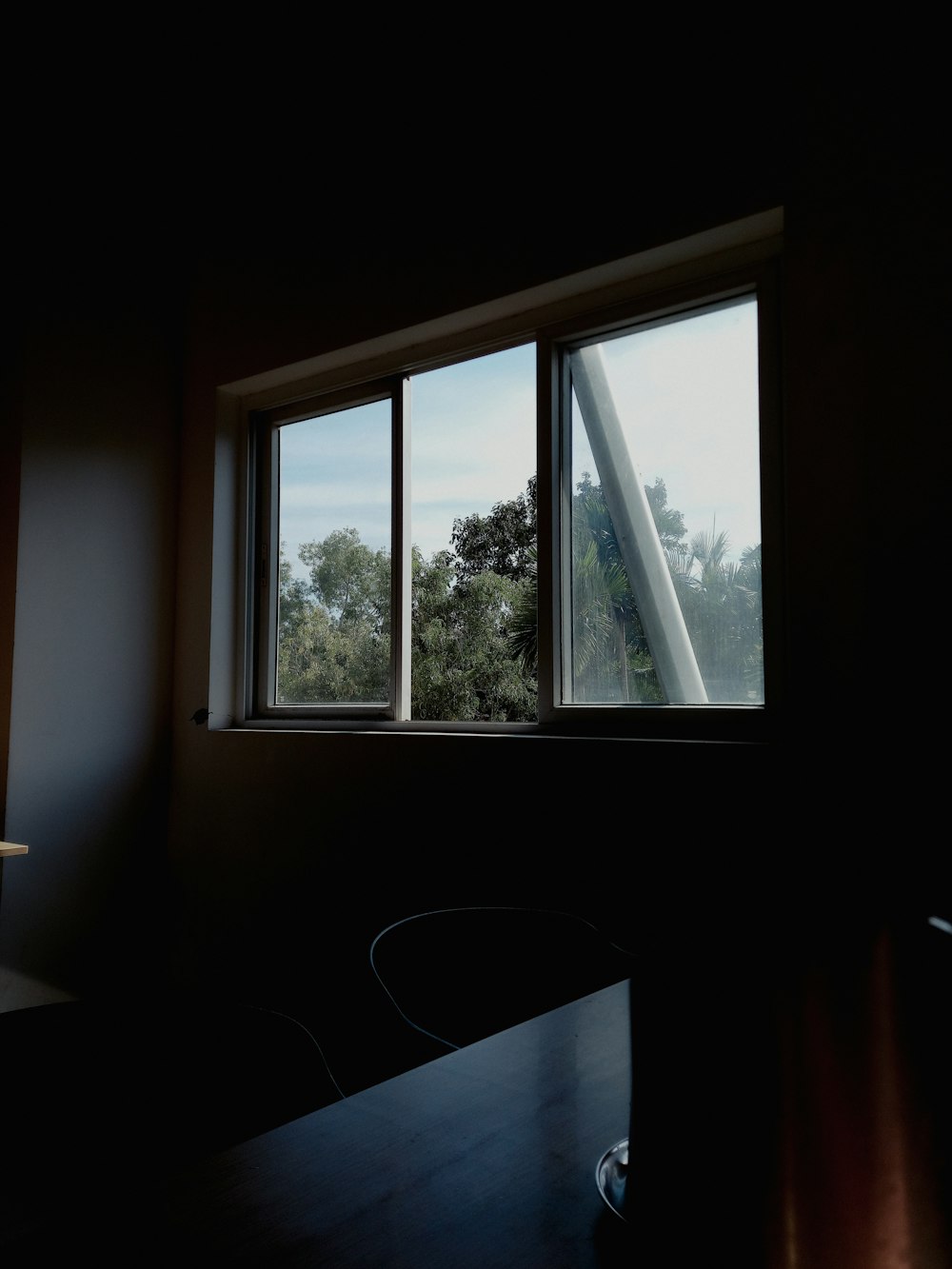 a window with a view of trees outside