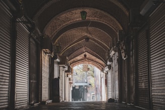 a hallway with a large arched ceiling