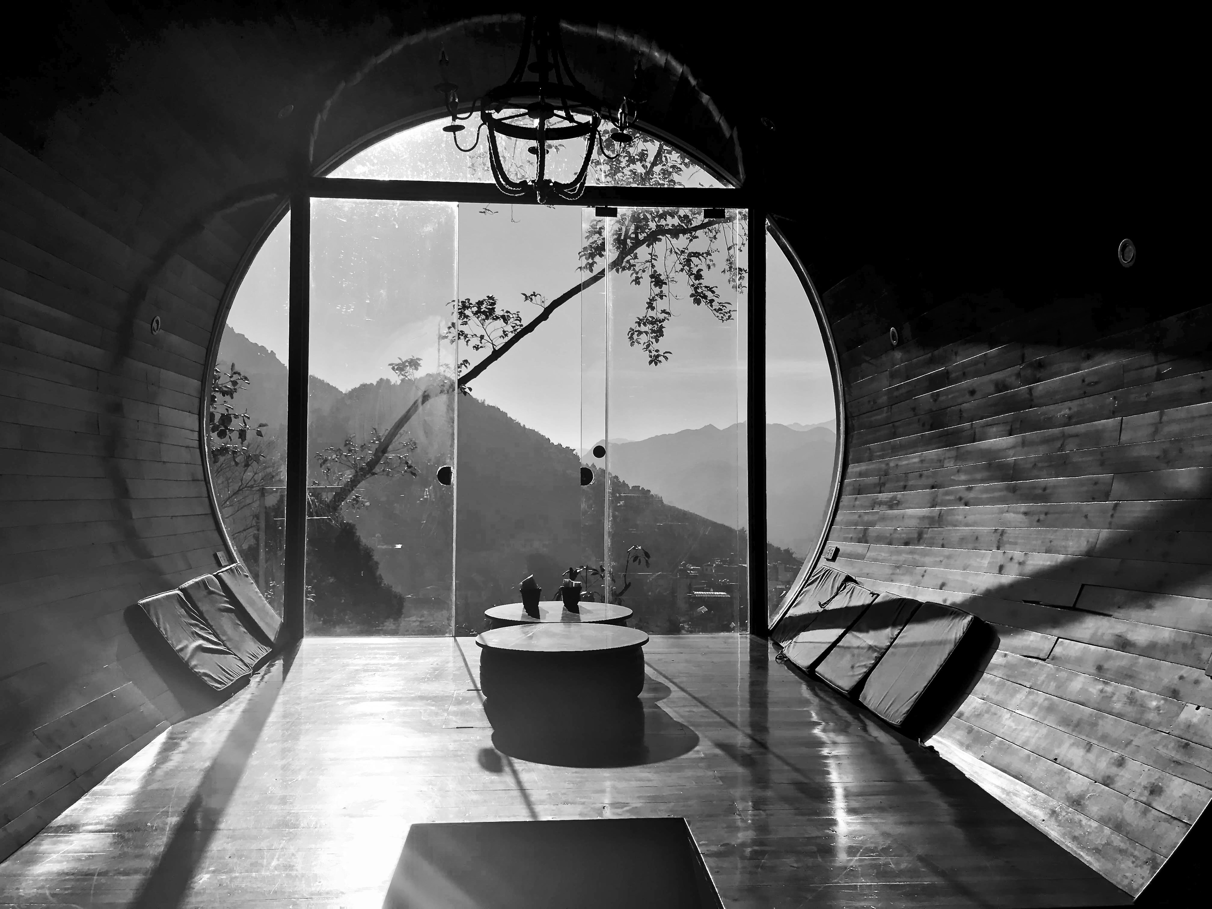 Capsule hotel in Vietnam, black & white 