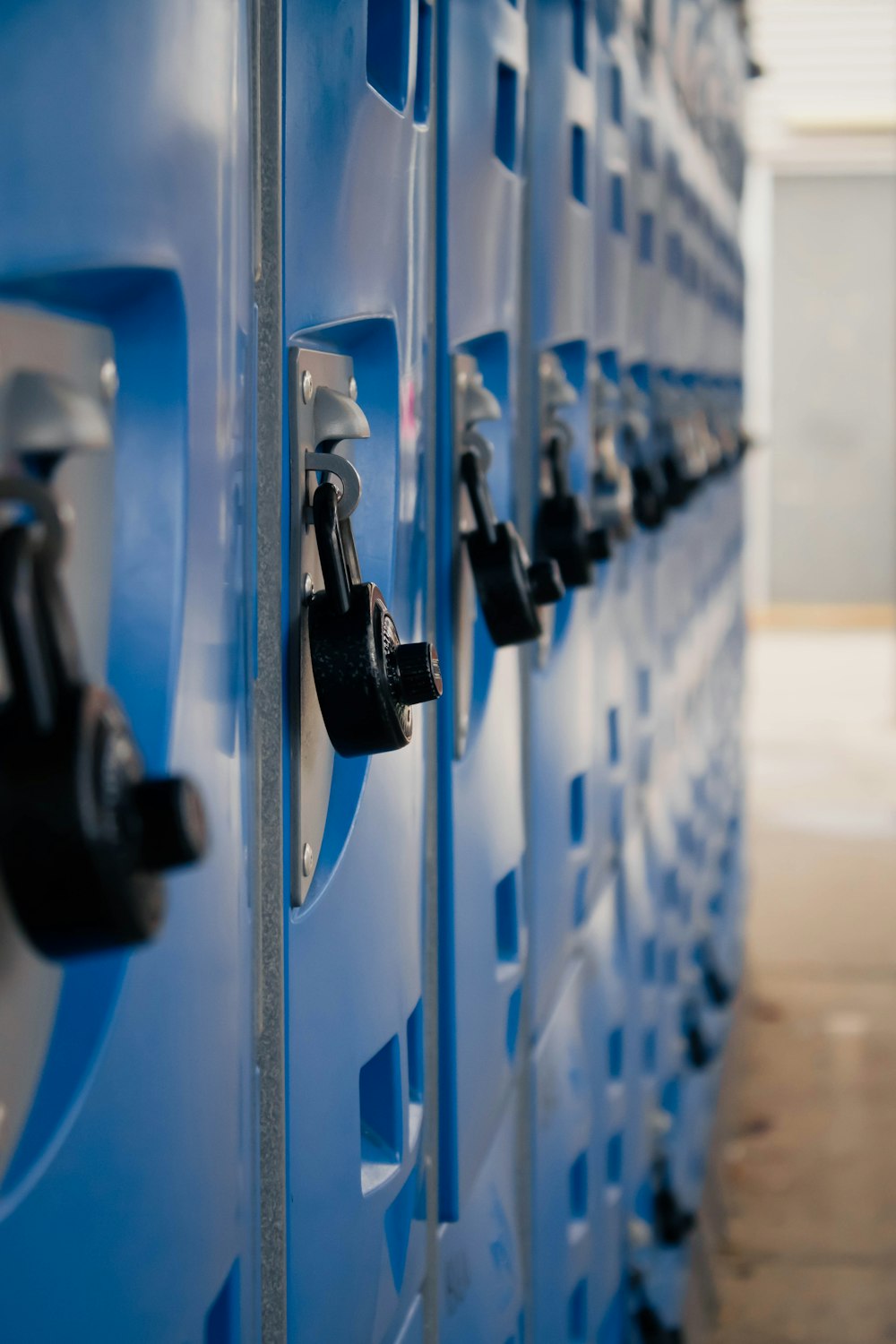 a close-up of a blue and white machine