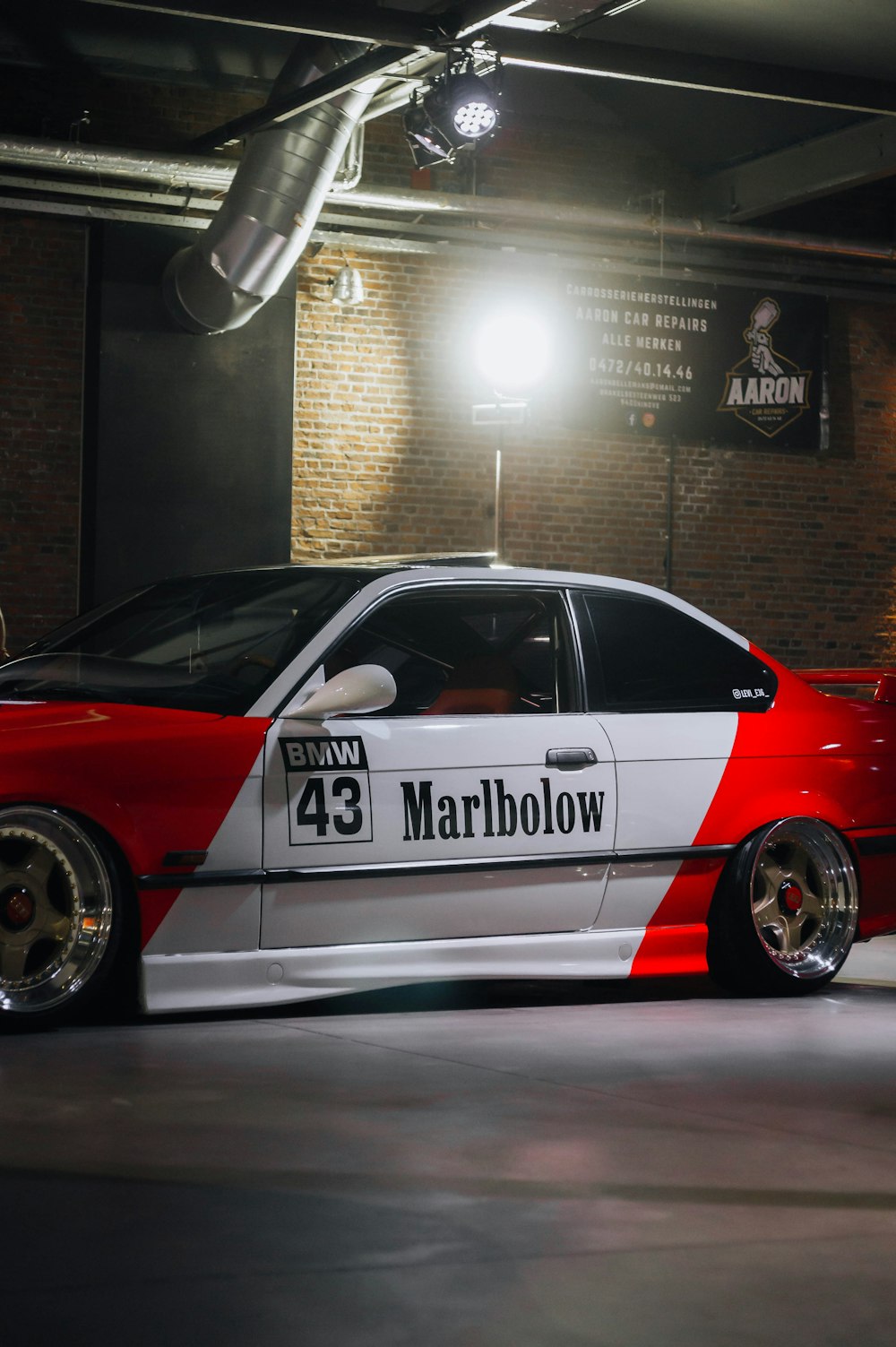 a car parked inside a building