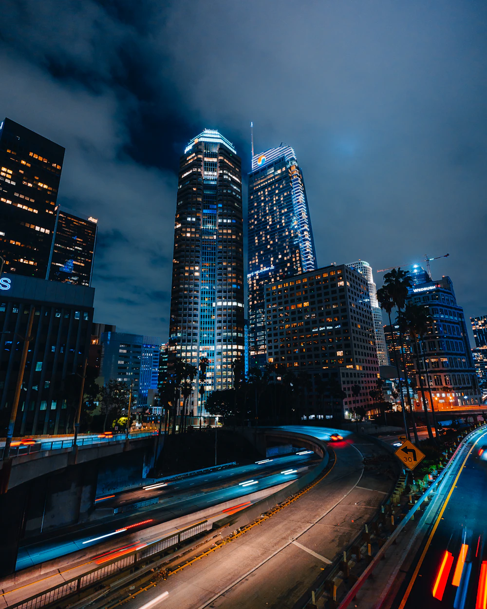 Downtown Los Angeles skyline with high-rise commercial buildings