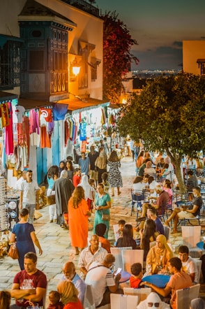 a group of people in a street