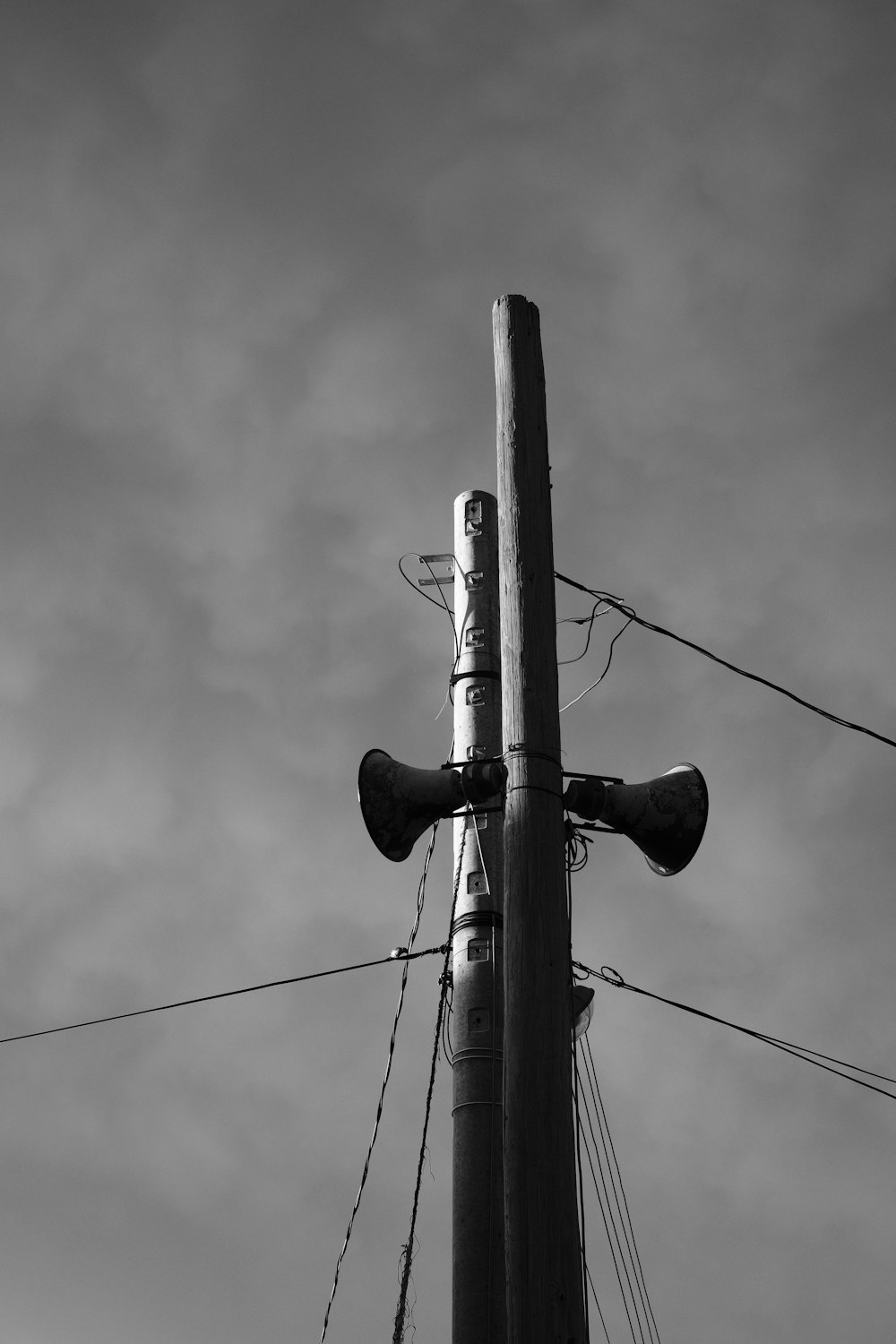 a pole with a couple of black objects on it