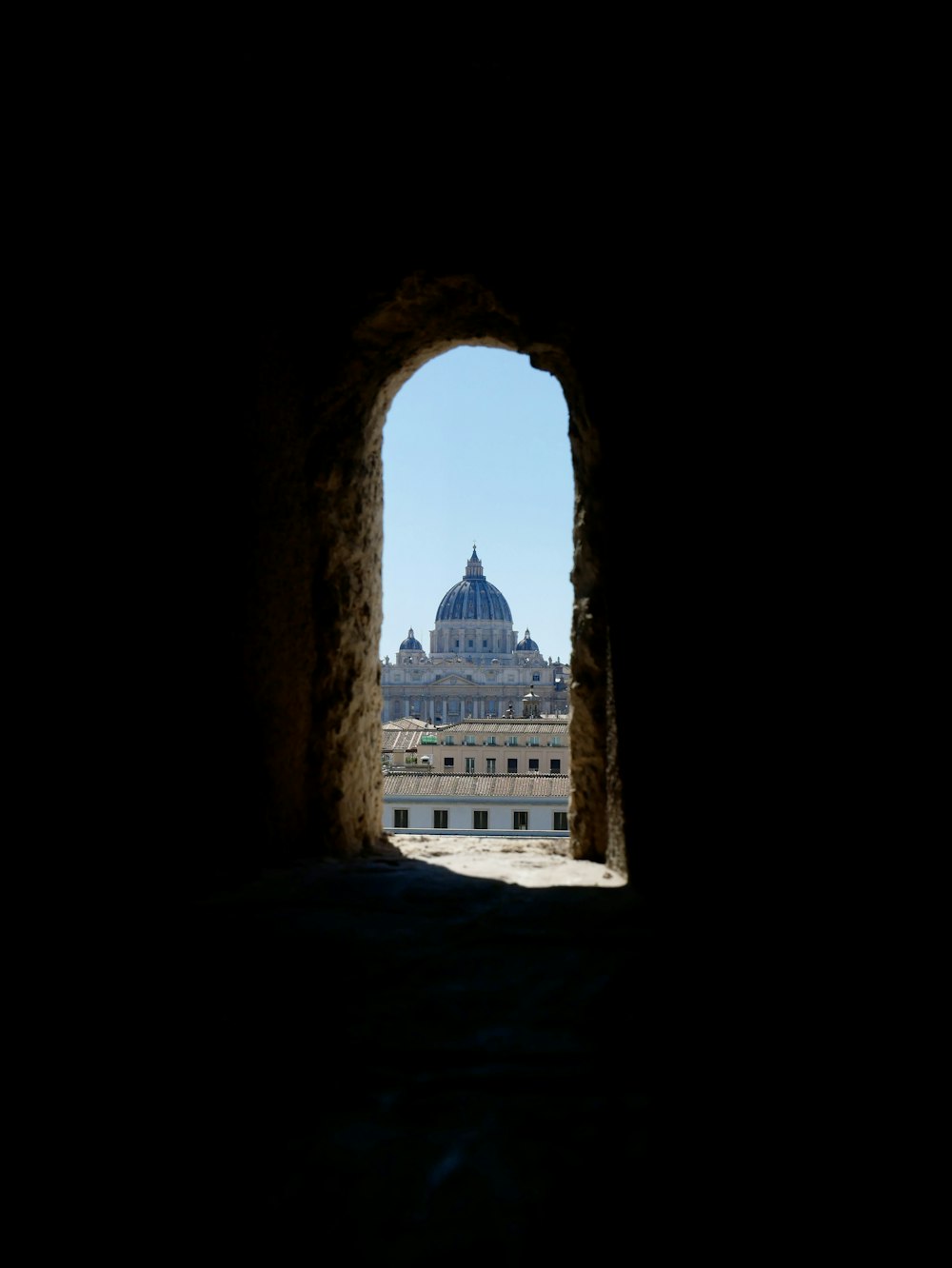 a view of a building through a window