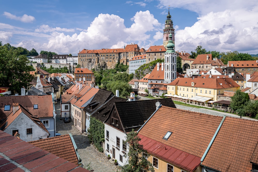 a group of buildings with a tower