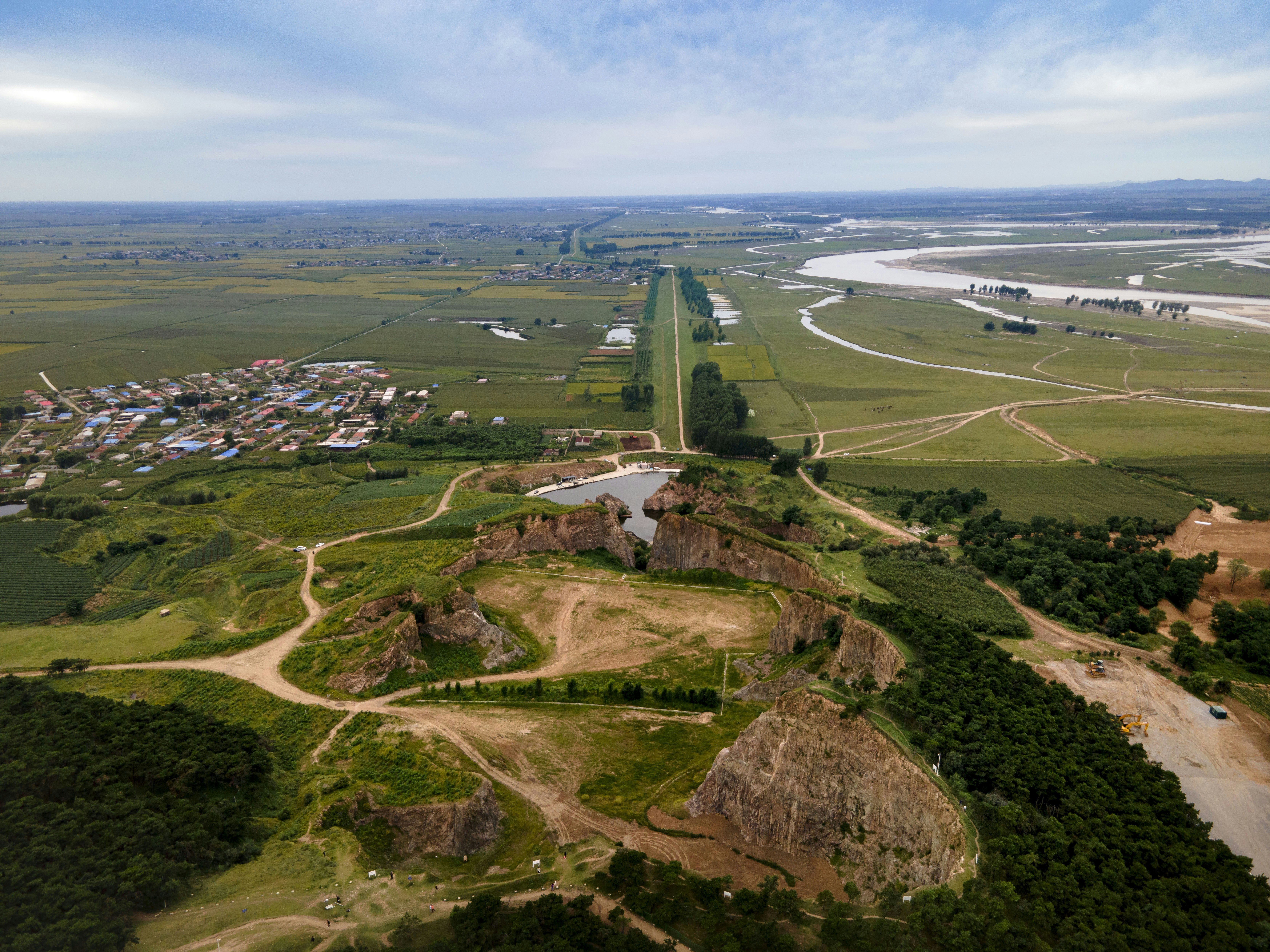 an aerial view of a town
