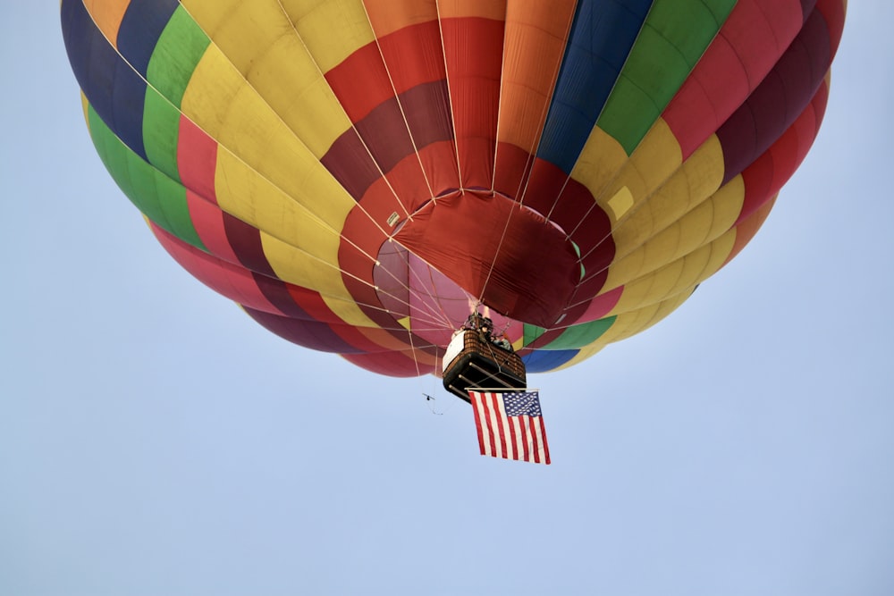 a hot air balloon with a flag
