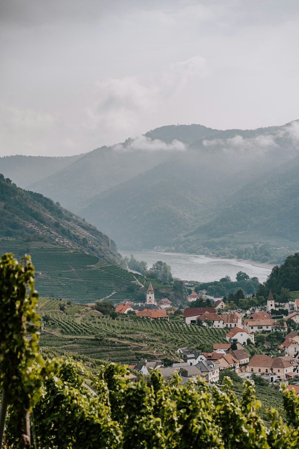 a town in the valley between mountains