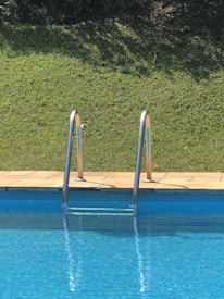a pool with a slide in it