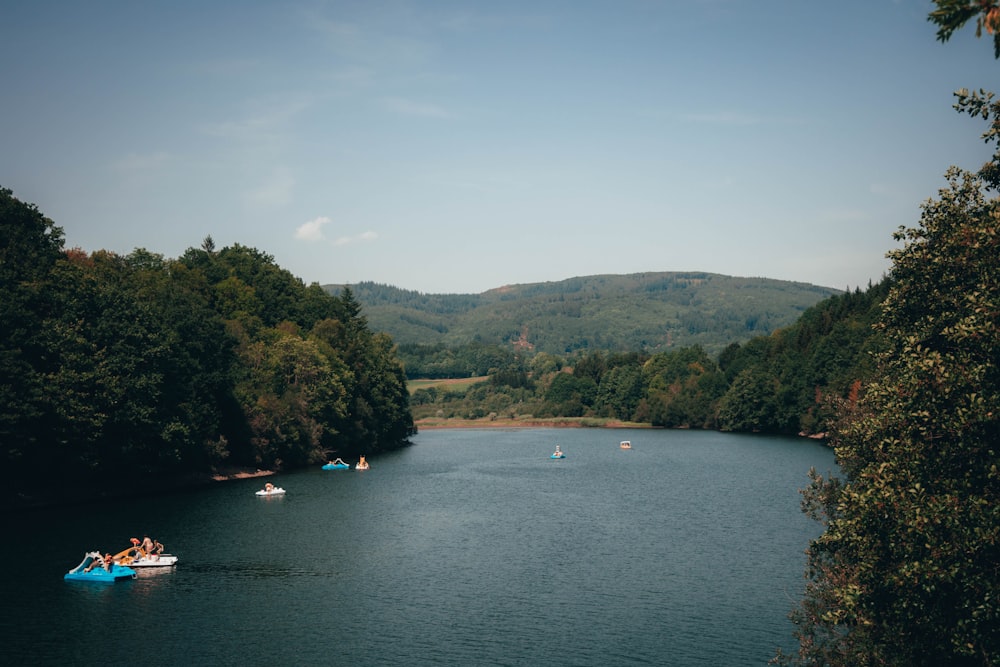 a group of boats on a river