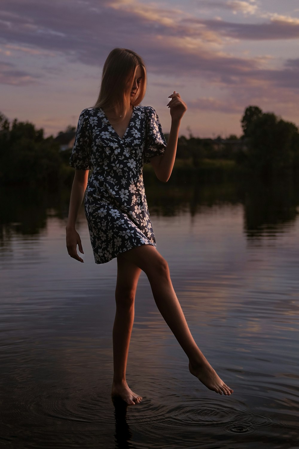 a woman standing in water