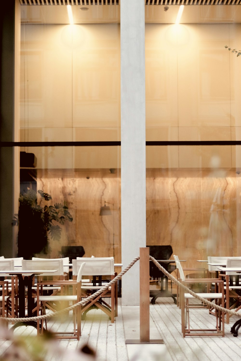 a room with tables and chairs