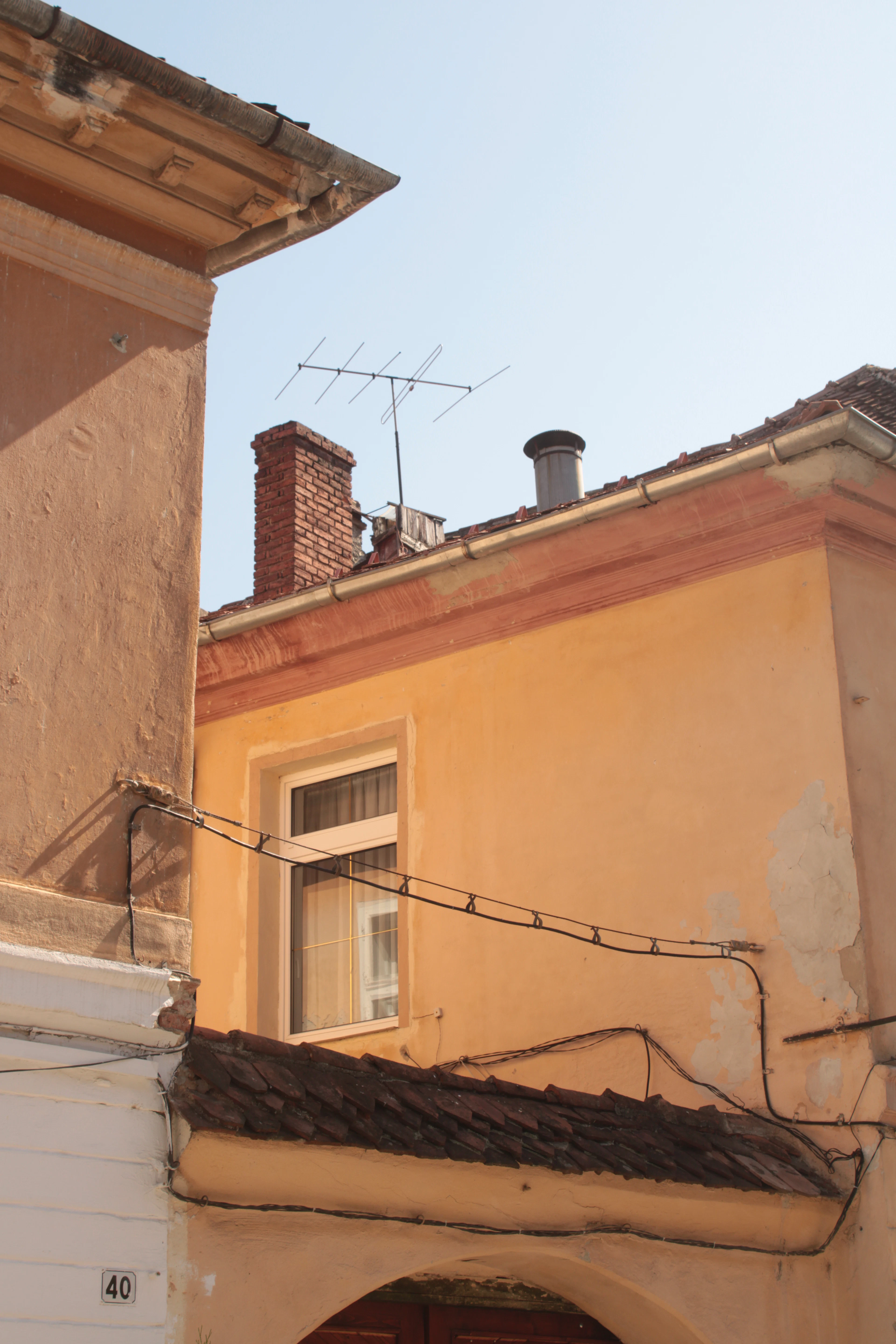 Photograph of a residential roof and chimney