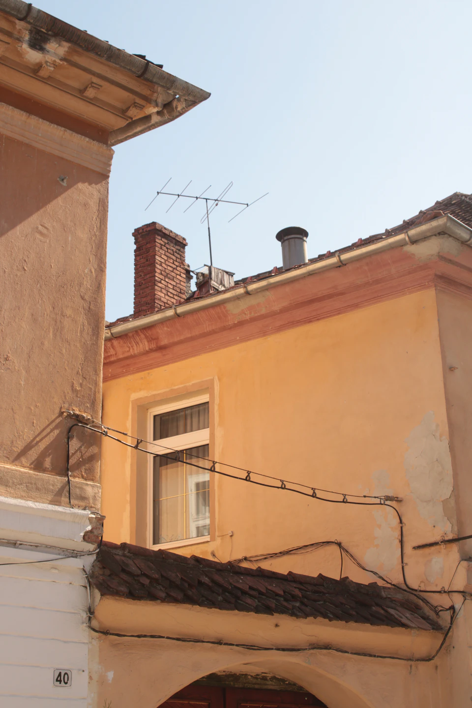 Photograph of a residential roof and chimney