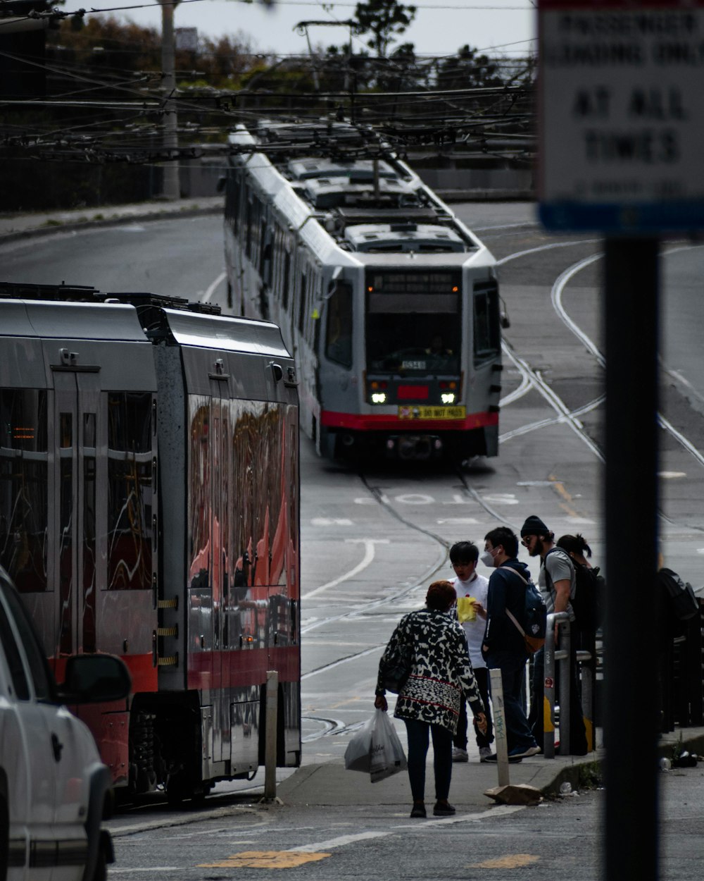 a train travels down the tracks