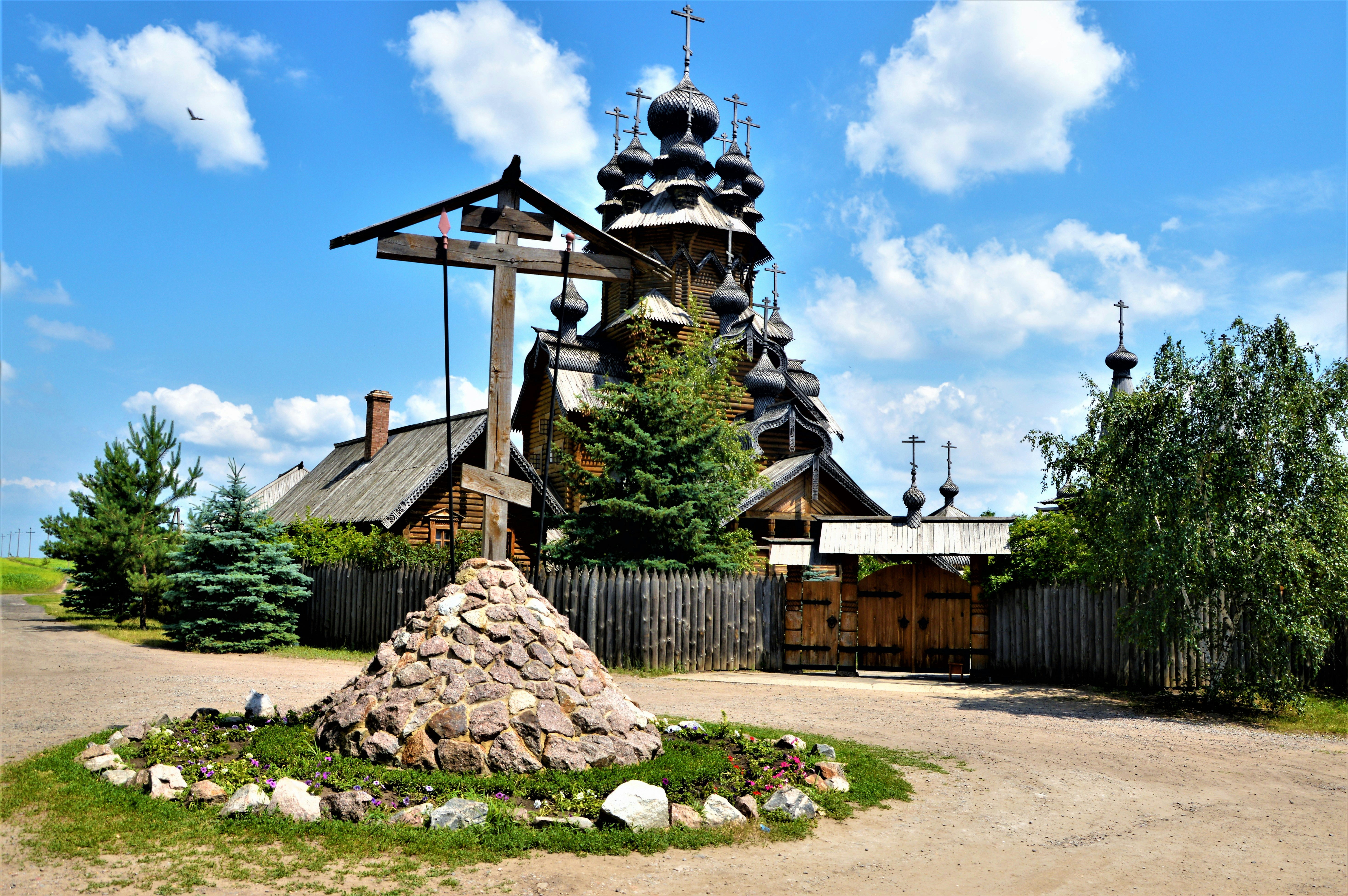 a windmill in a yard