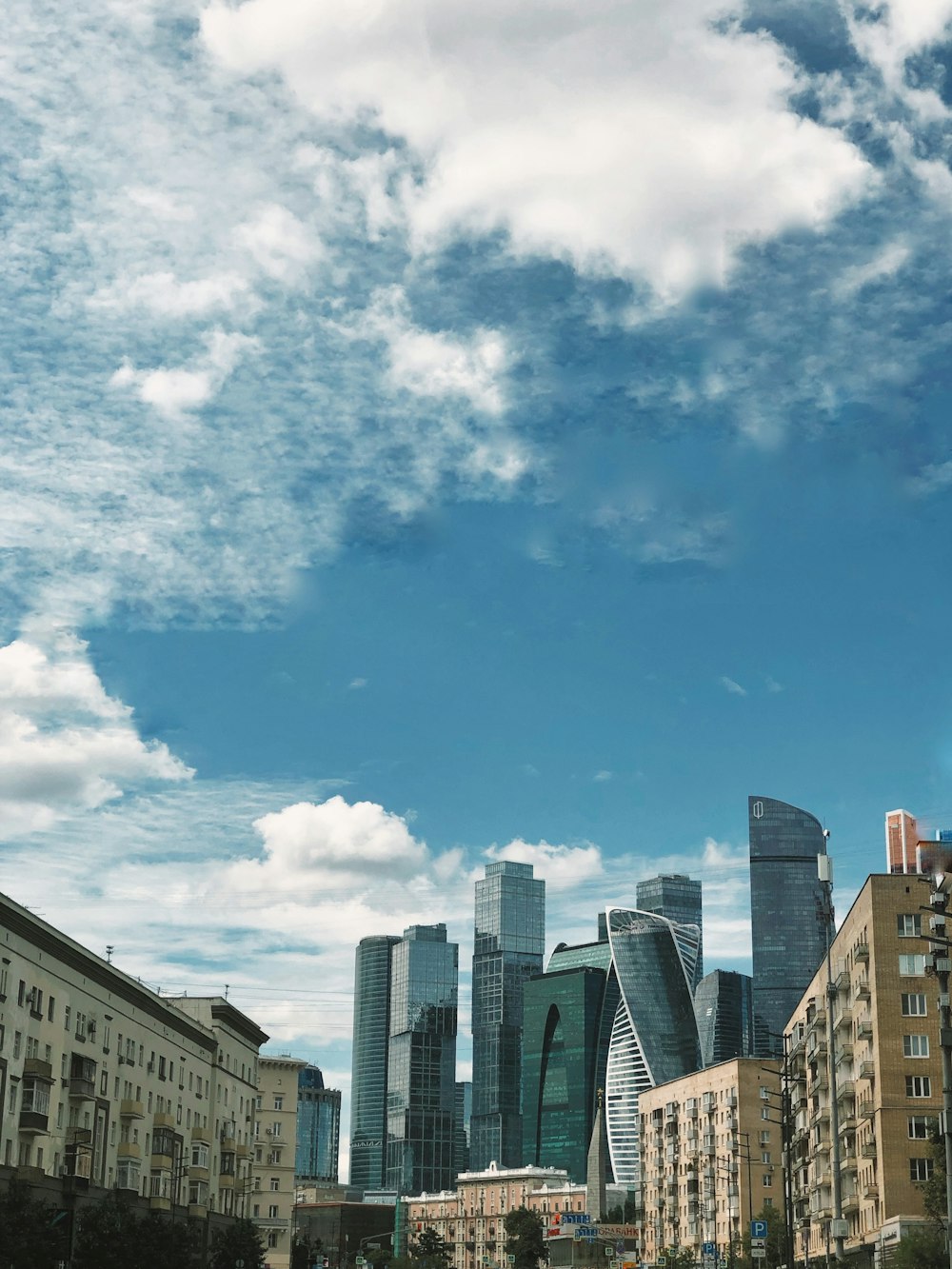 a city skyline with clouds