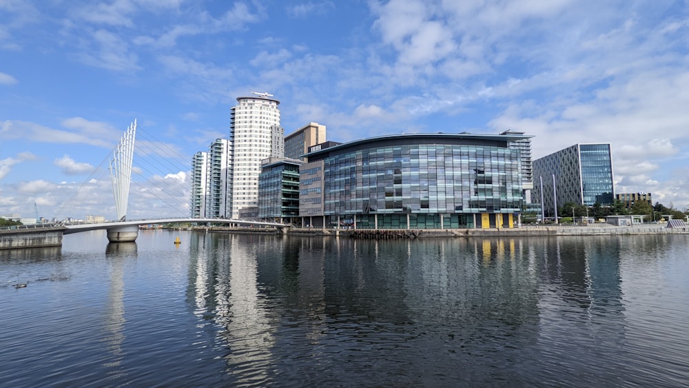 a body of water with buildings along it