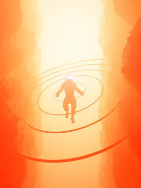 A glowing, cybernetic spiritual being standing before a massive, fiery planet with swirling DMT clouds.