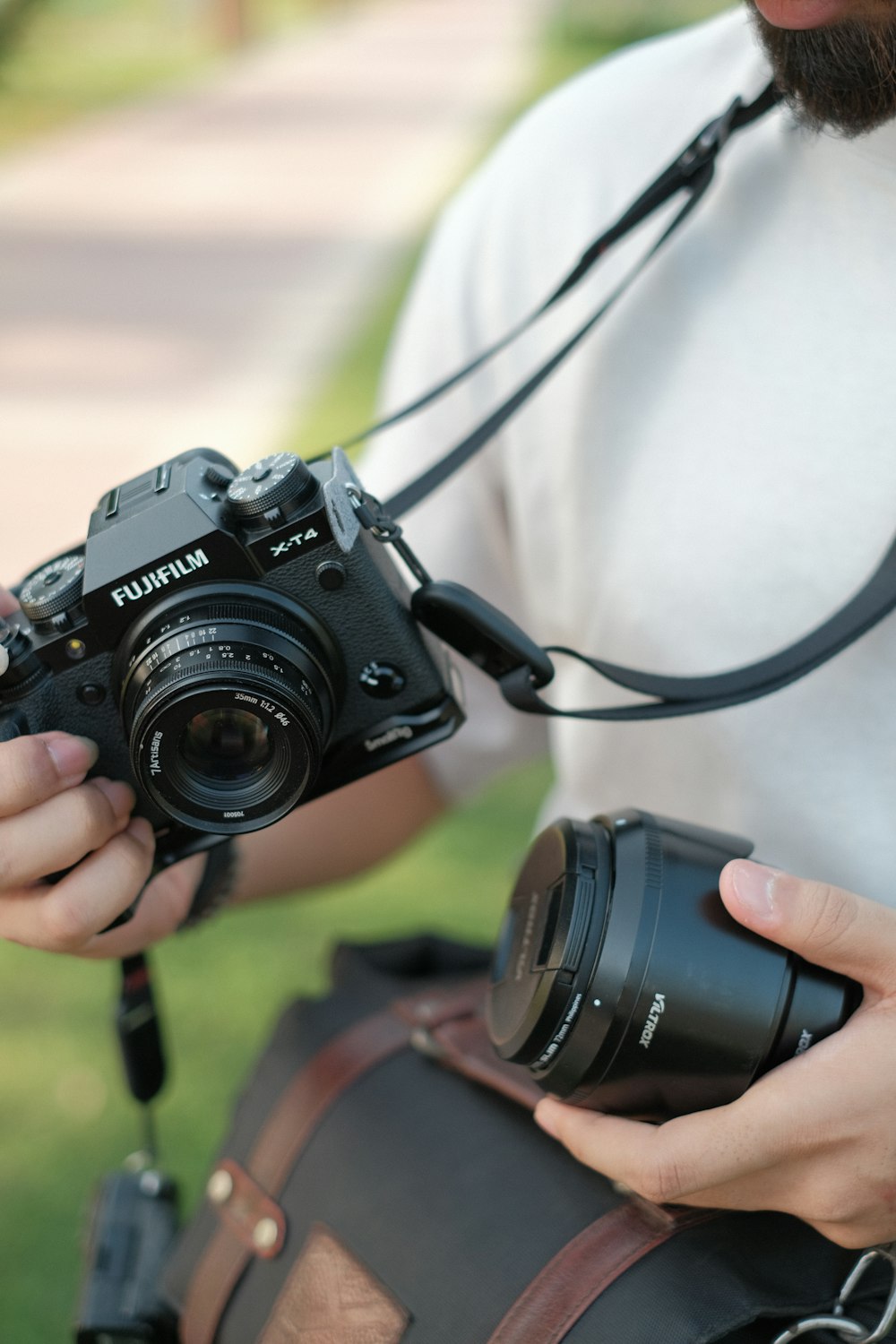 a person holding a camera