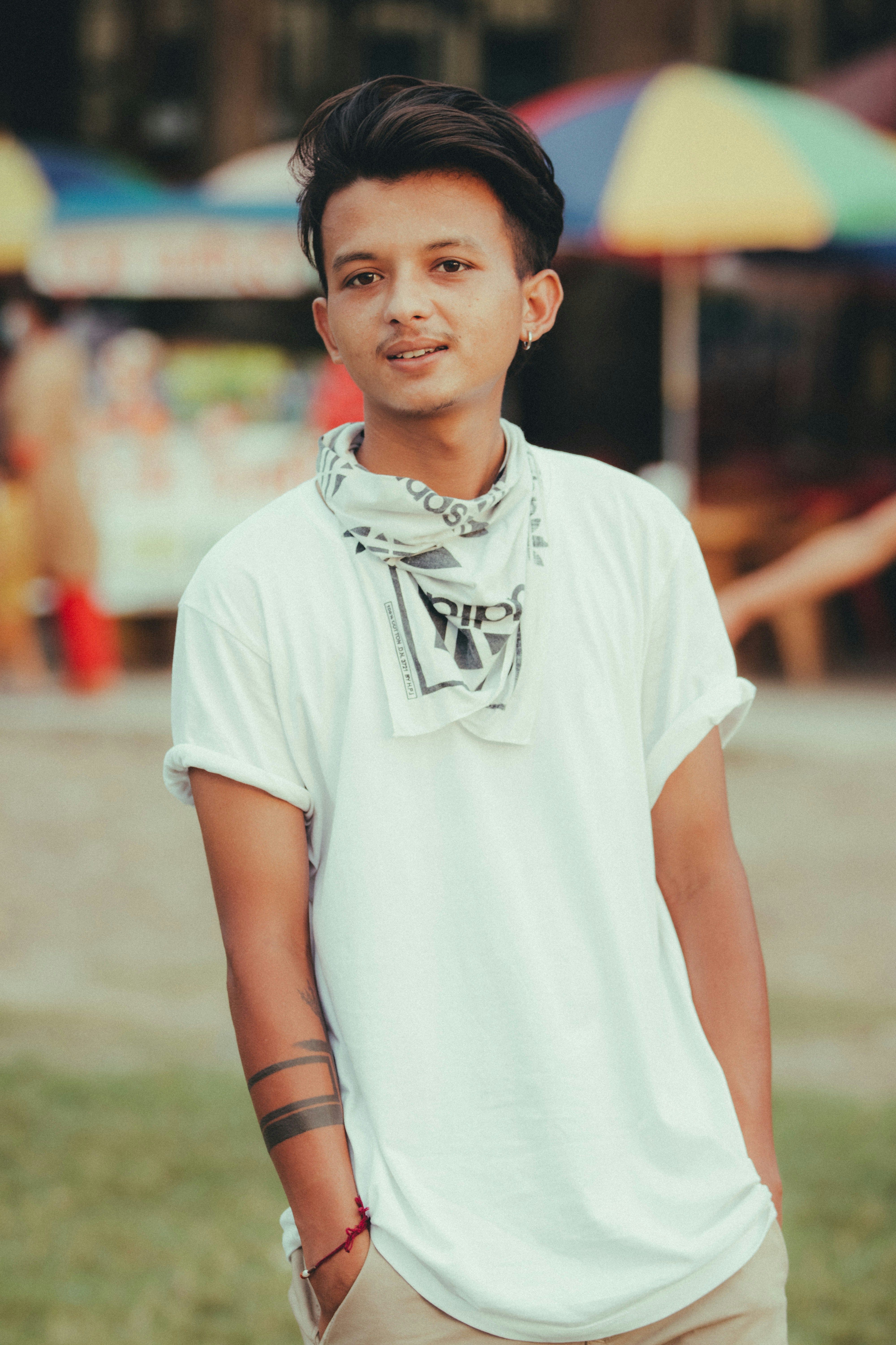 a boy wearing a white shirt