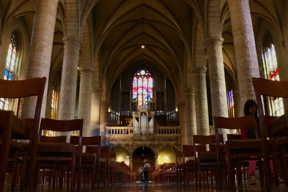 a church with a large stained glass window