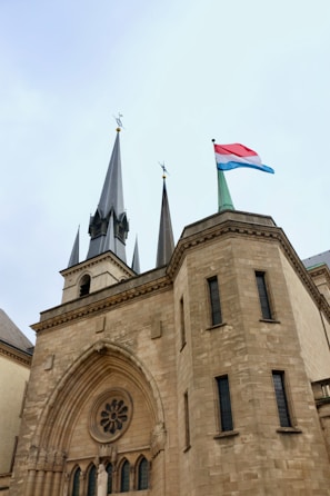 a building with a flag on top