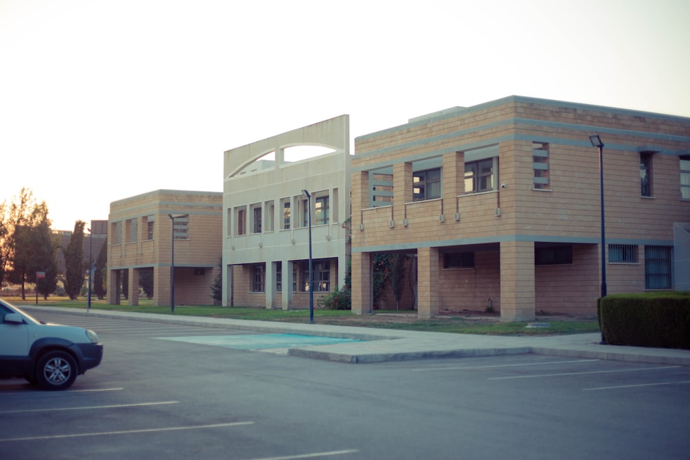 a building with a parking lot