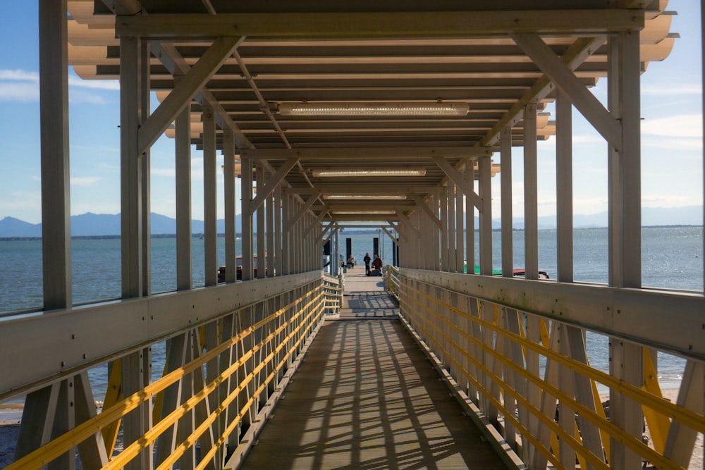 a wooden bridge over water