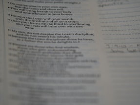 A close-up view of a printed page showcasing text from a book. The text seems to be a religious or inspirational passage. The image is focused on the words, with handwriting faintly visible on the right margin.