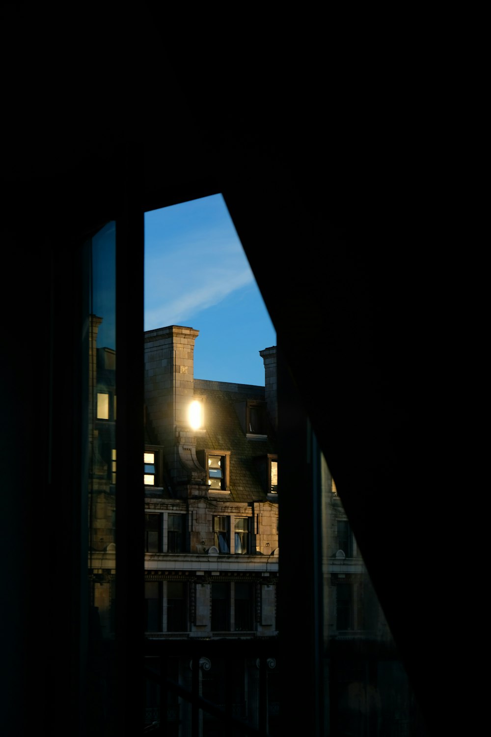 a view of a building through a window