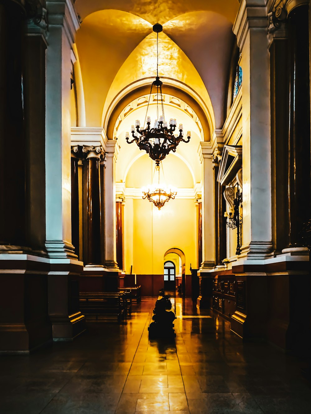 a person walking in a large building