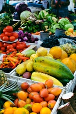 a bunch of fruits and vegetables at a market