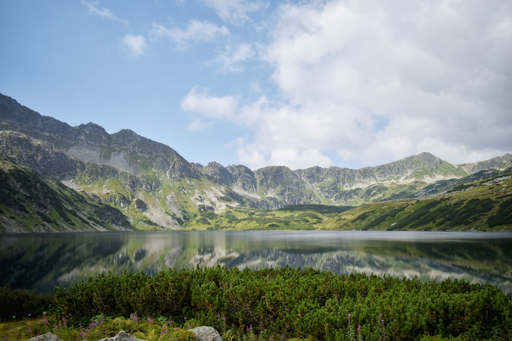 a lake surrounded by mountains