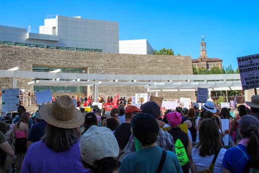 a crowd of people outside a building
