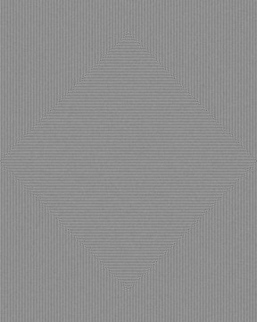 A geometric optical illusion features concentric diamond shapes formed by parallel black and white lines. The intricate pattern gradually becomes denser towards the center, creating a three-dimensional effect.
