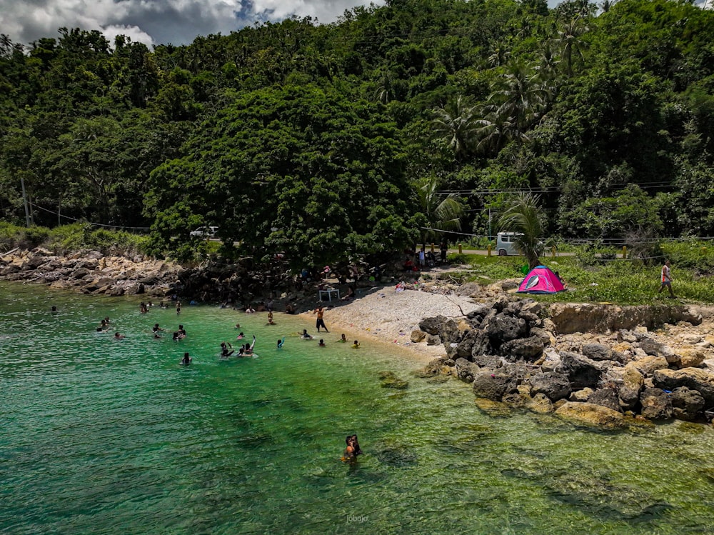 people swimming in a lake