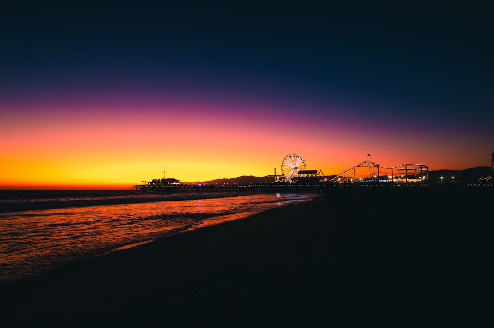 a sunset over a beach