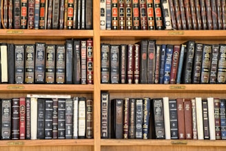 a shelf with many books on it