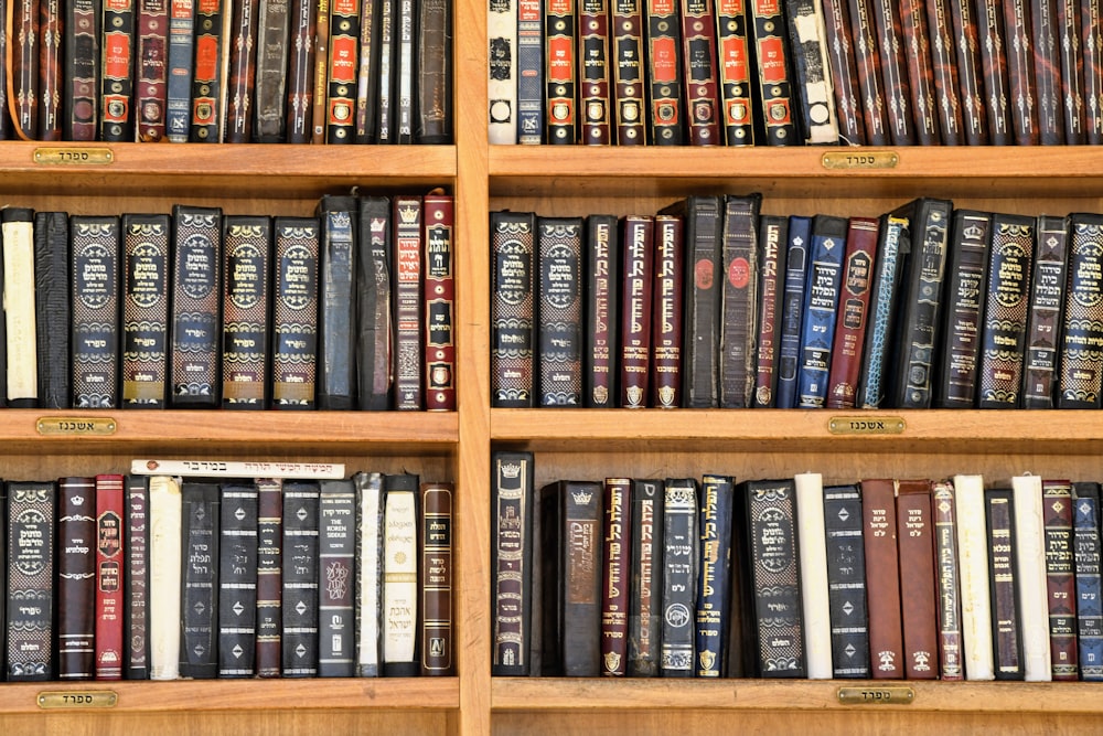 a shelf with many books on it