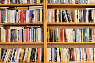 a shelf with many books on it