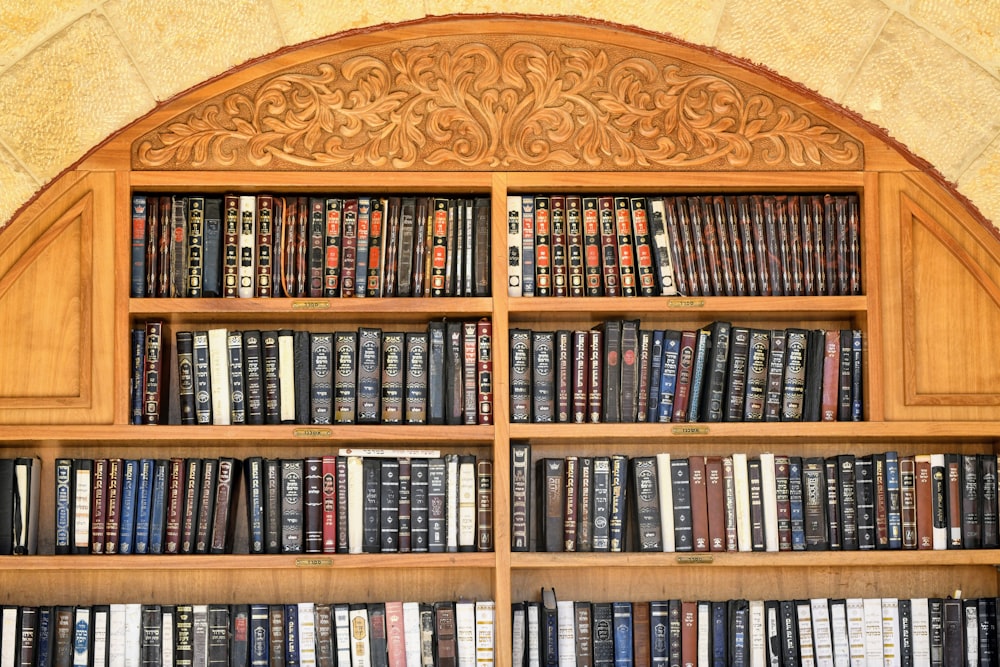 a large book shelf with many books