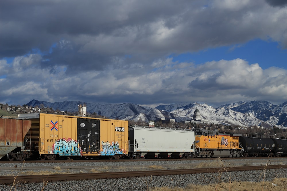 a train travels down the tracks