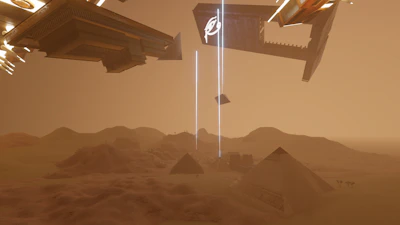 An immersive scene blending Nordic fjords with ancient Egyptian pyramids under a starry night.